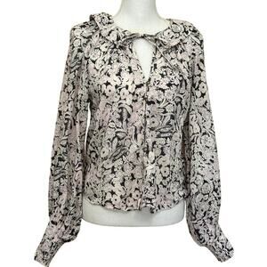 Anthropologie blue/white peasant top, romantic, cottagecore, floral, soft girl